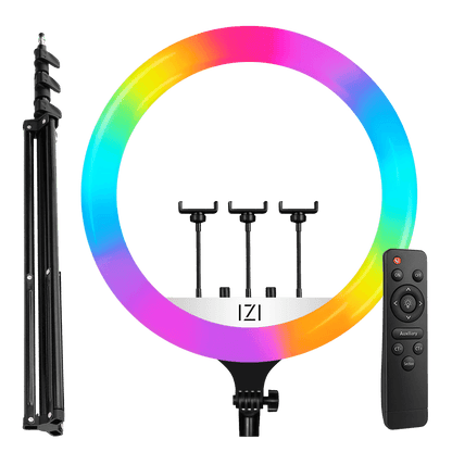 IZI Light 18 inch LED RGB Ring Light & 7ft Foldable Tripod, 28+ Multicolor Modes with Anti skid base for YouTube, Photo Video Shoots, Live Streaming, Makeup, iPhone/Android Phone & Camera Compatible