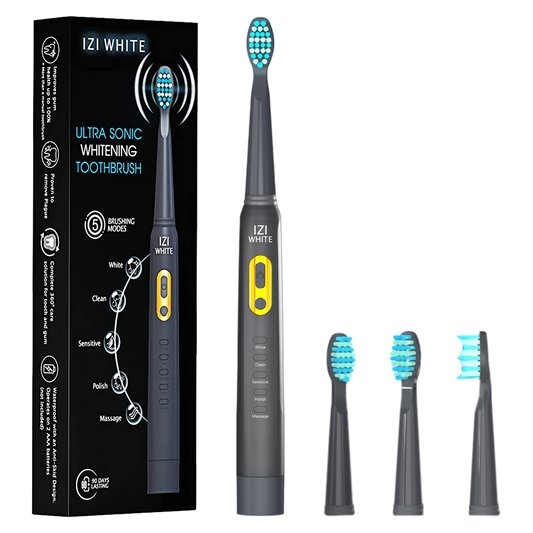 IZI White Ultra Sonic Whitening Electric Toothbrush | 360 Deep Clean | Electric Rechargeable Toothbrush for Adults | 40000 Stroke/Minute | 5 brushing modes | Smart Timer and 4 Brush Heads (Pa - IZI