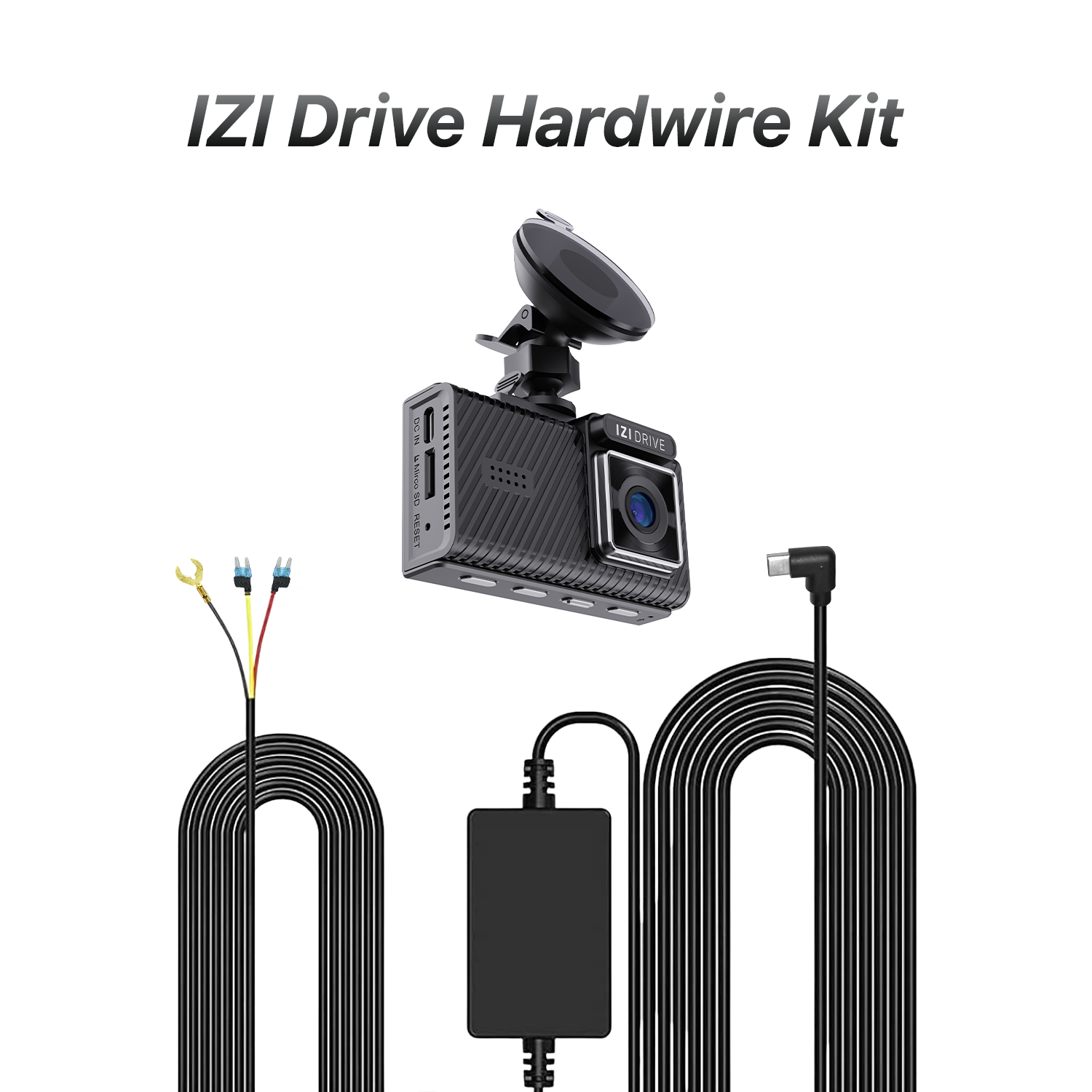 IZI DRIVE 4K Dash Camera with GPS, 3inch FHD Screen + IZI Drive Dash Cam USB Hardwire Cable Kit for 24 Hour Parking Monitoring Combo - IZI