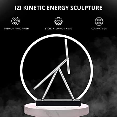 IZI Kinetic Sticks, Energy Sculpture, Perpetual Motion Machine, Piano Finish Base, Office Desk, Educational Science Machine, Office and School - IZI