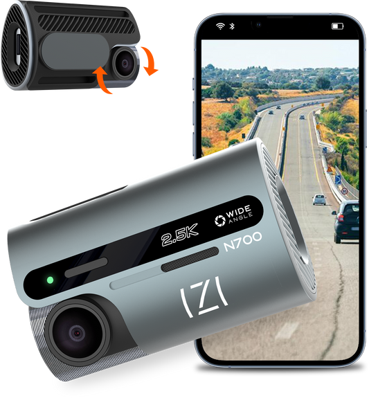 N700 Dash 5 MP Car Camera, 2.5K, Night Vision, WiFi, GPS, 512GB Storage - IZI