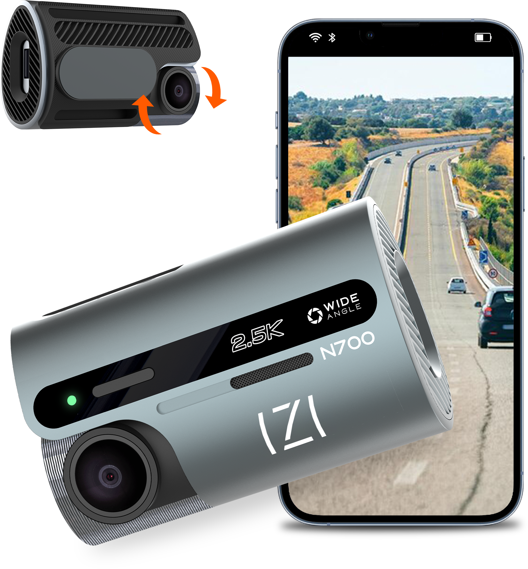 N700 Dash 5 MP Car Camera, 2.5K, Night Vision, WiFi, GPS, 512GB Storage - IZI