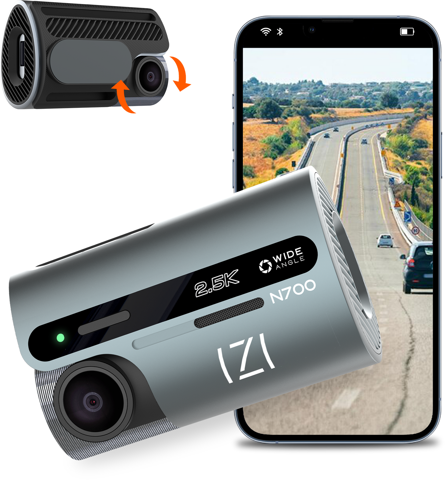 N700 Dash 5 MP Car Camera, 2.5K, Night Vision, WiFi, GPS, 512GB Storage - IZI