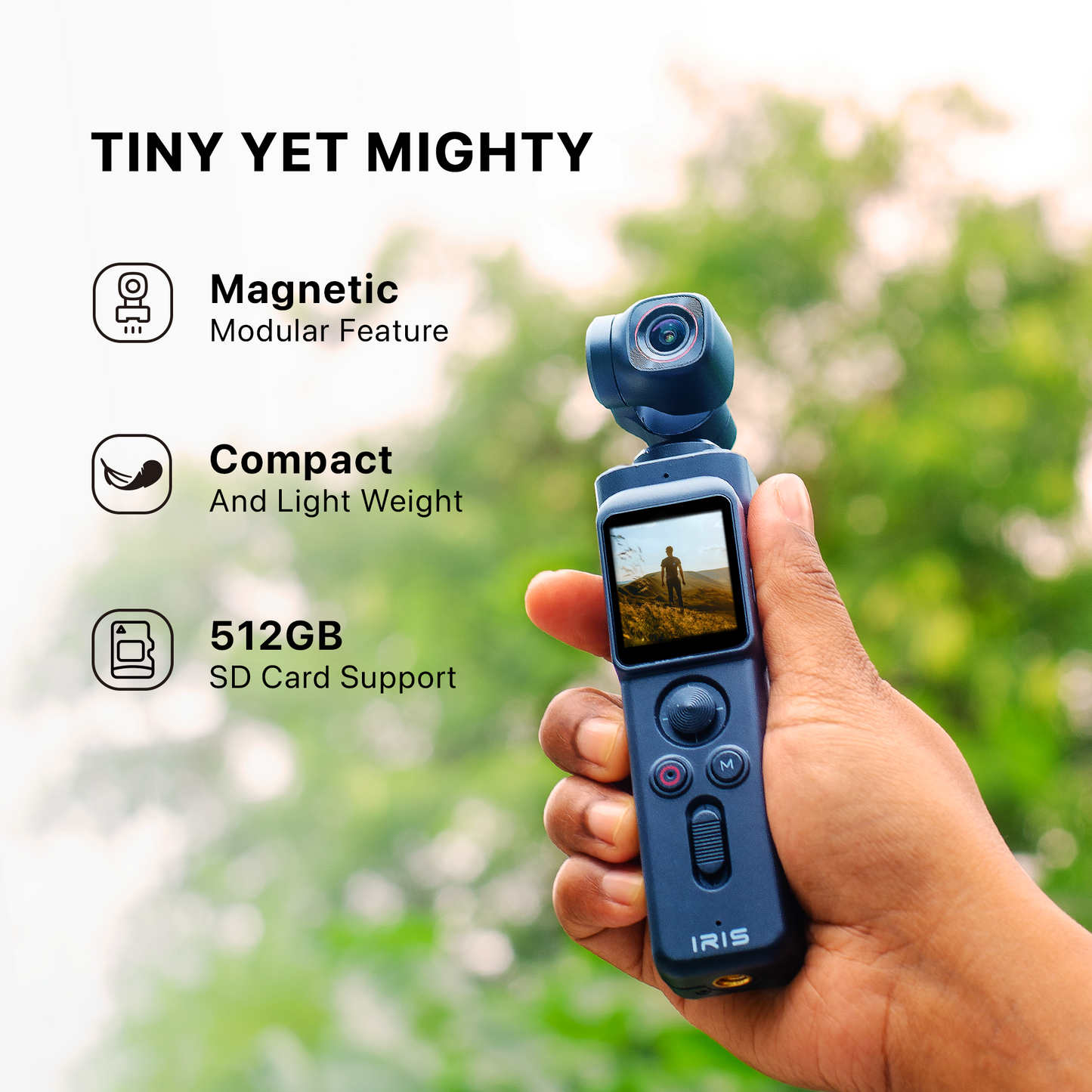 IZI IRIS Detachable Pocket Gimbal Camera, 512GB Storage, 160mins Battery, AI Tracking