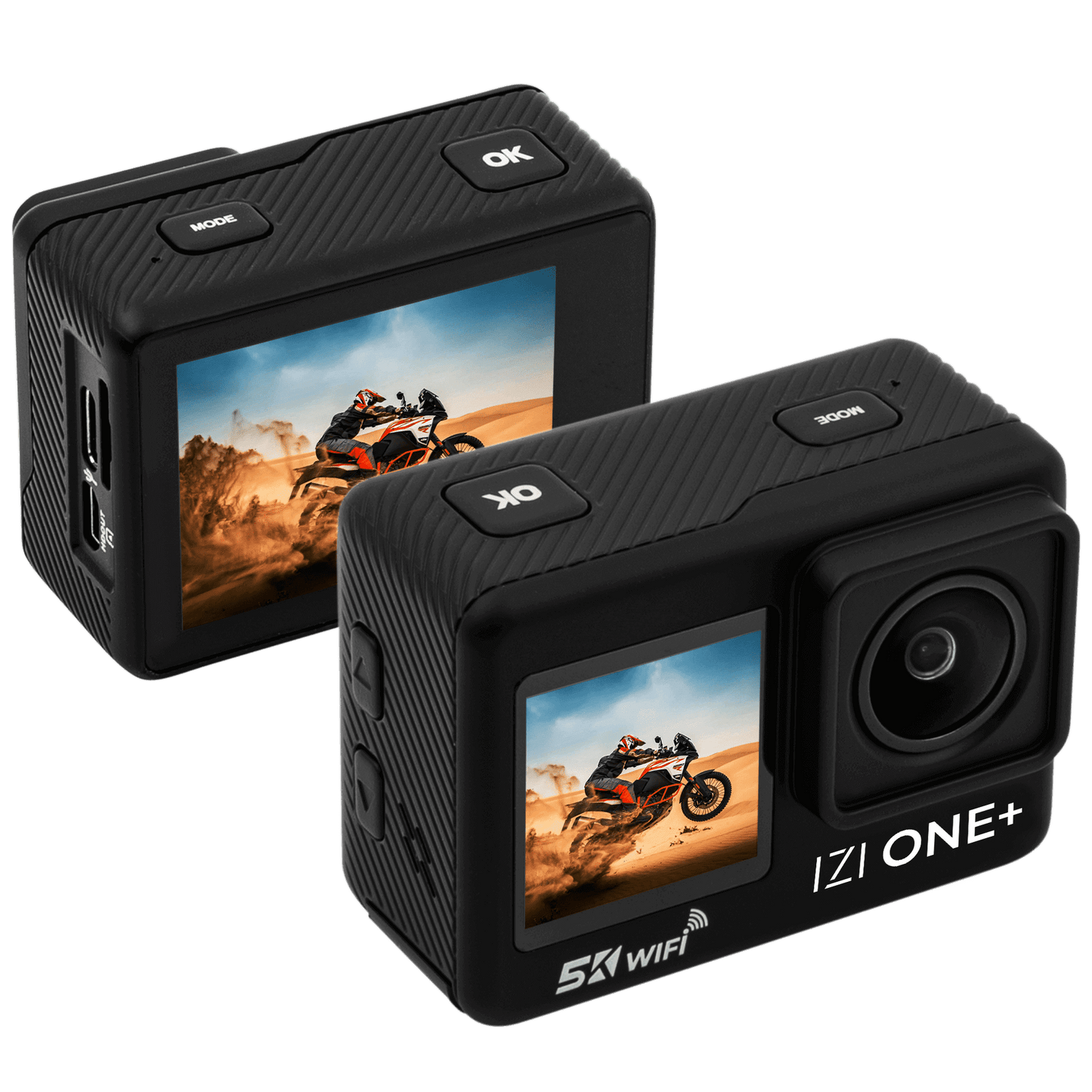 IZI ONE+ 5K Action Camera: Dual Screen, Waterproof, 48MP - IZI