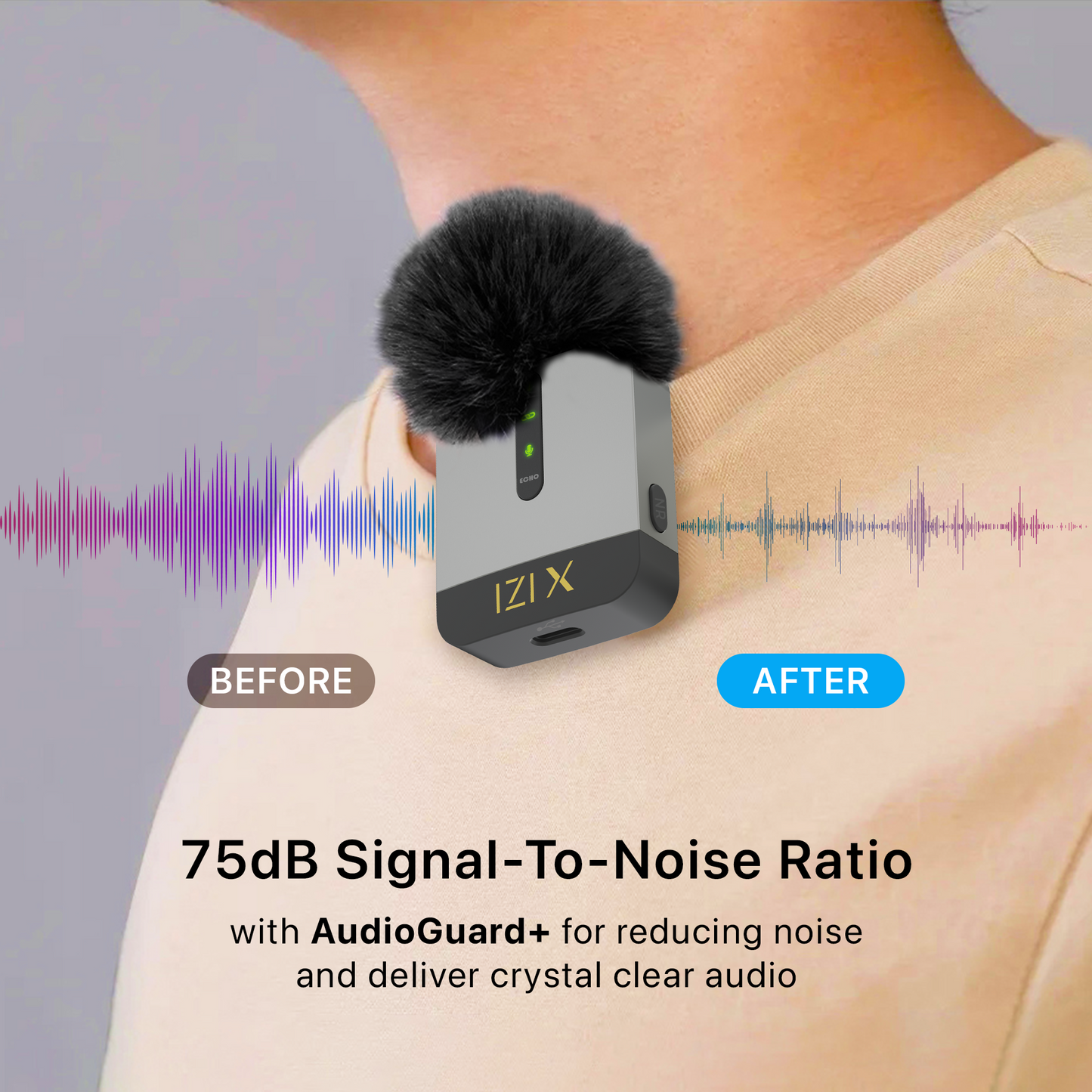 IZI X Wireless Microphone - 360° Omnidirectional, 120M Range, 15Hr life