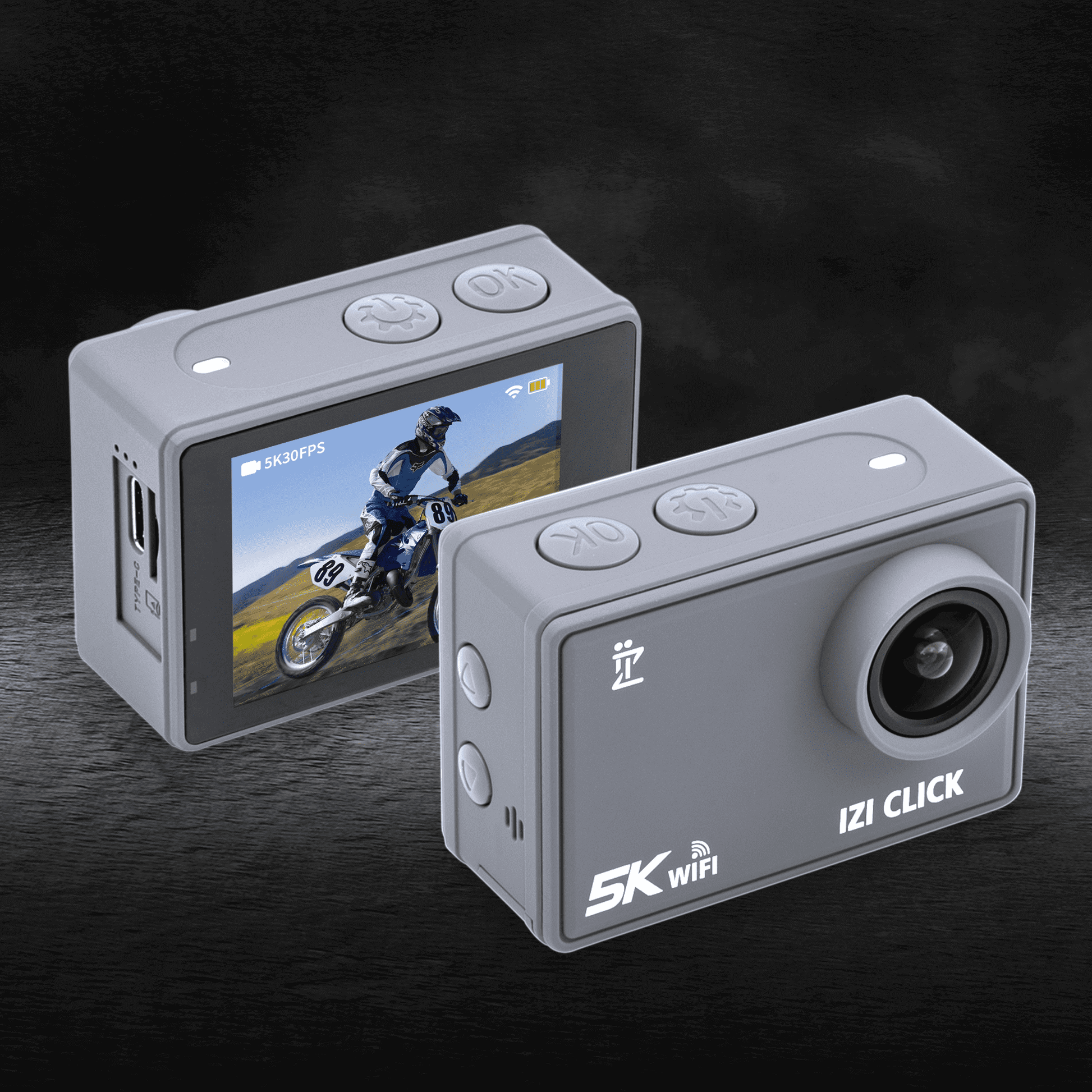 IZI Click 5K Action Cam - 30FPS, Wide Angle, EIS, Waterproof - IZI